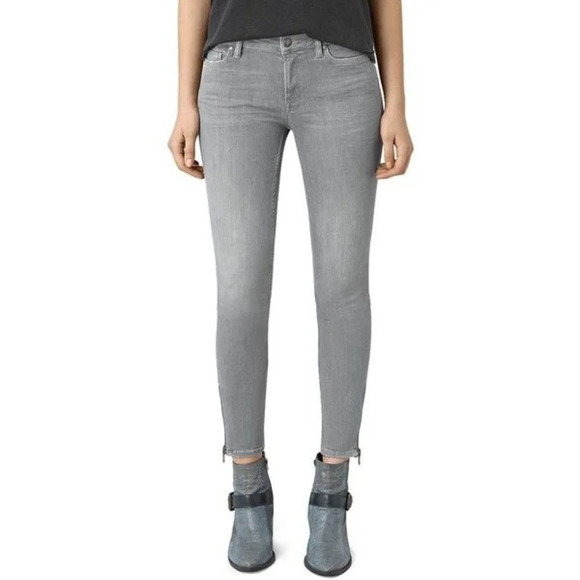 All Saints Mast Zip  Bottom Skinny Jeans Gray Wash - Picture 1 of 9